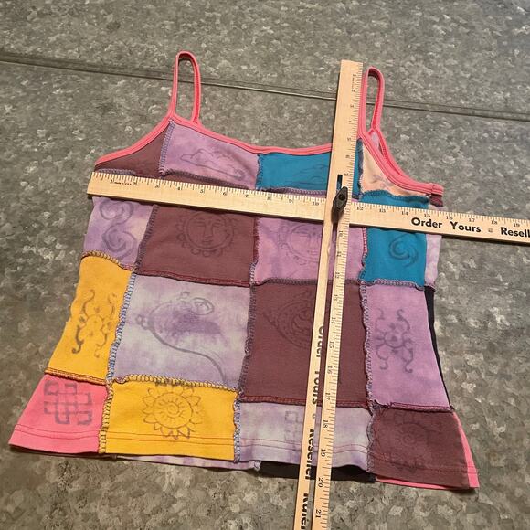 Vintage Y2K Patchwork Spaghetti Strap Tank Top Womens Small Boho Shirt 90s Indie - Picture 5 of 7